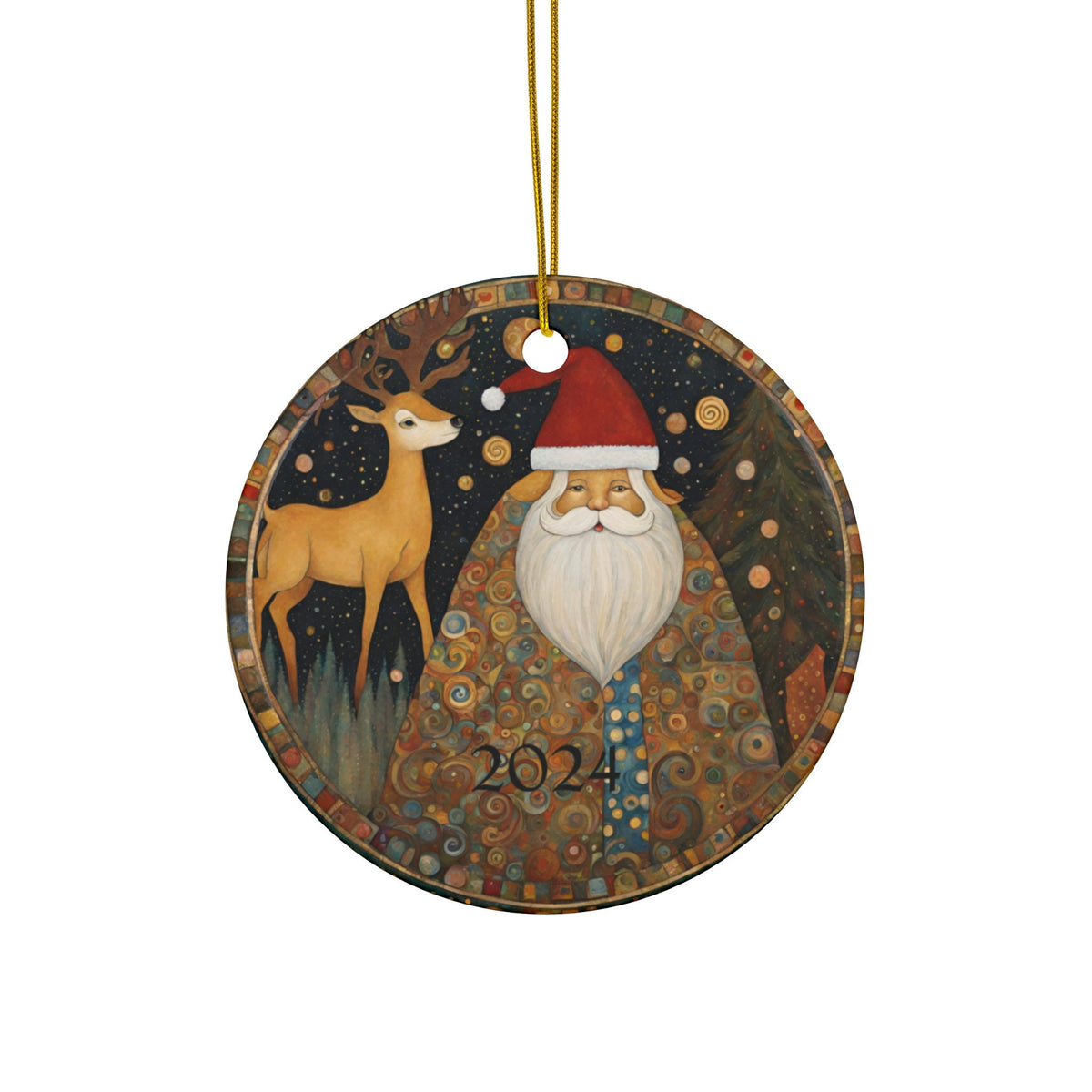 2024 Christmas Ornament, Dated Christmas Tree Santa Claus, Ceramic Ornament, Forest Deer Family Gift Stocking Stuffers