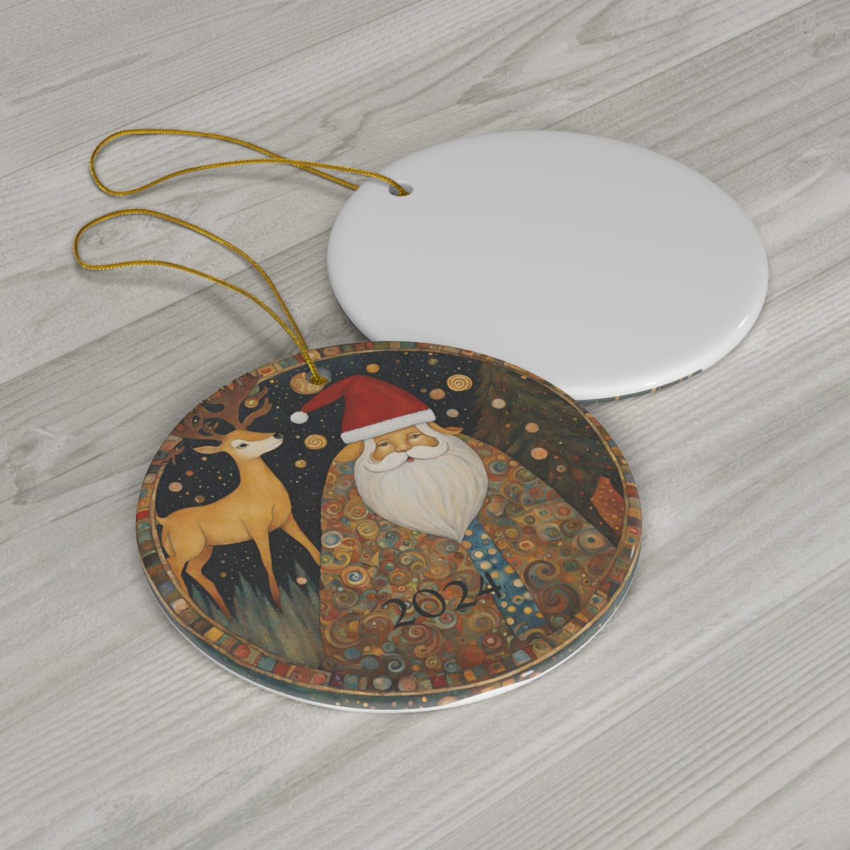 2024 Christmas Ornament, Dated Christmas Tree Santa Claus, Ceramic Ornament, Forest Deer Family Gift Stocking Stuffers