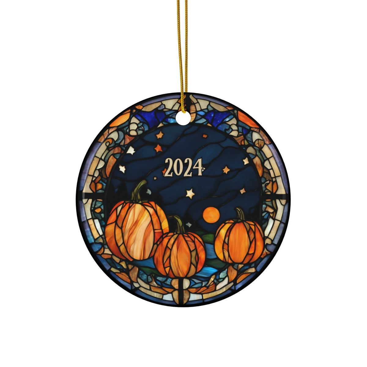 Halloween Ornament, Cute Spooky Pumpkins Night Sky Faux-Stained Glass Ornament, Fall Holiday Tree Ornaments, Keepsake Gifts