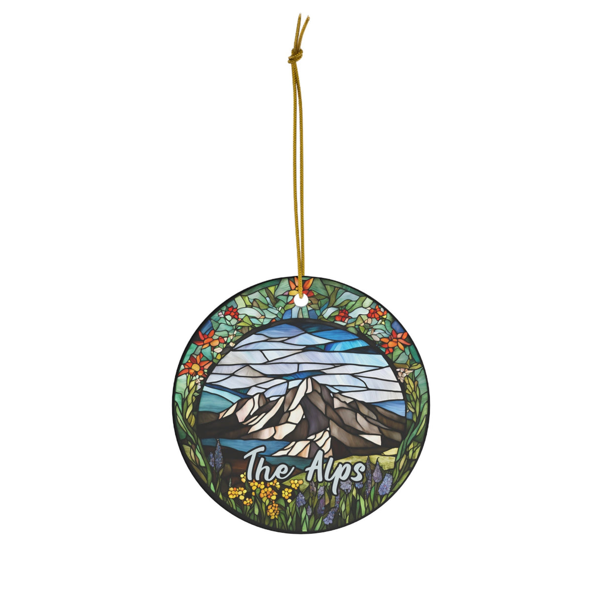 The Alps Ornament, Travel Gift, Faux Stained Glass Keepsake Souvenir Switzerland France Italy