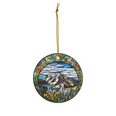 The Alps Ornament, Travel Gift, Faux Stained Glass Keepsake Souvenir Switzerland France Italy