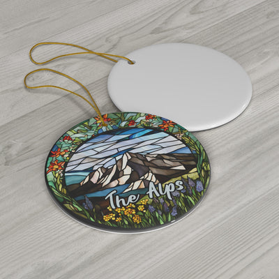 The Alps Ornament, Travel Gift, Faux Stained Glass Keepsake Souvenir Switzerland France Italy