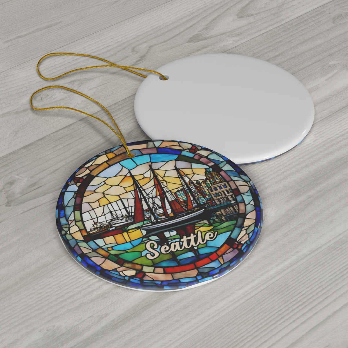 Seattle Ornament, Marina Ornament, Keepsake Heirloom Christmas Tree Decor, Washington Trip Travel Gift Souvenir