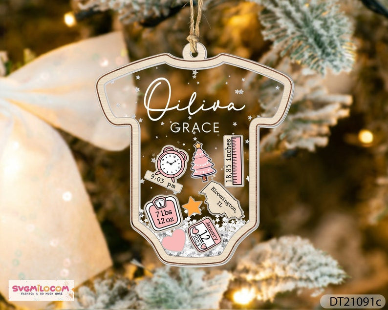 Baby's First Christmas Ornament, Custom Baby Name Christmas Gift, Baby 1st Christmas Ornament, 4D Shake Babies Ornament, New Baby Keepsake