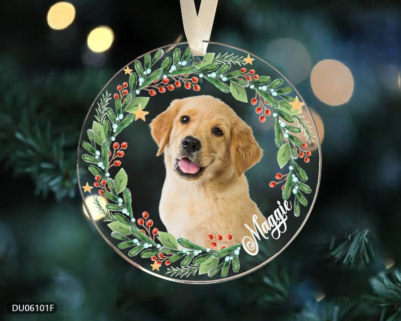 Personalized Dog Photo Christmas Ornament, Customized Dog Ornament, Dog Memorial Ornament, Custom Pet Photo Gifts, Christmas Pet Ornaments