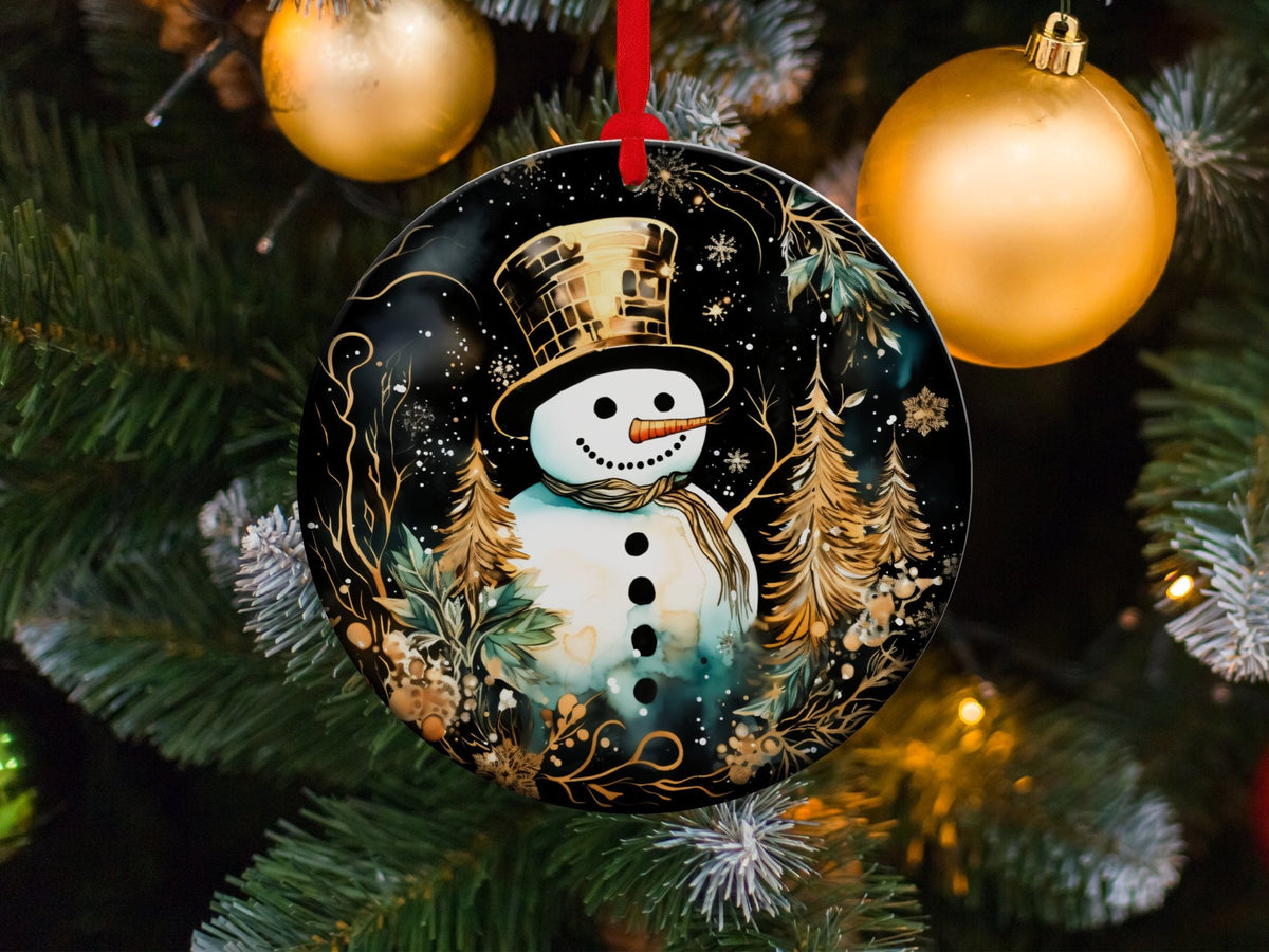 Christmas 2024 Ornament, Christmas Decoration, Holiday Gift Idea, Heirloom Keepsake, Round Ceramic, Gift Exchange, Gift Idea, Snowman