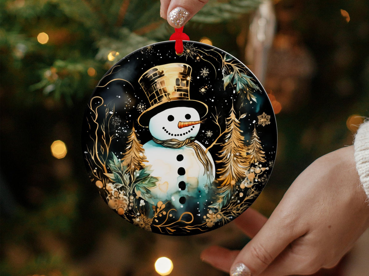Christmas 2024 Ornament, Christmas Decoration, Holiday Gift Idea, Heirloom Keepsake, Round Ceramic, Gift Exchange, Gift Idea, Snowman