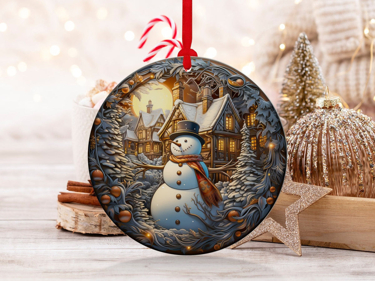Christmas 2024 Ornament, Christmas Decoration, Holiday Gift Idea, Heirloom Keepsake, Round Ceramic, Gift Exchange, Gift Idea, Snowman