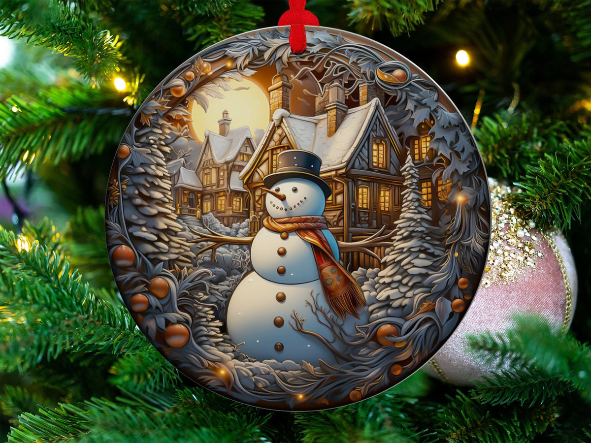 Christmas 2024 Ornament, Christmas Decoration, Holiday Gift Idea, Heirloom Keepsake, Round Ceramic, Gift Exchange, Gift Idea, Snowman