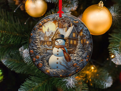 Christmas 2024 Ornament, Christmas Decoration, Holiday Gift Idea, Heirloom Keepsake, Round Ceramic, Gift Exchange, Gift Idea, Snowman