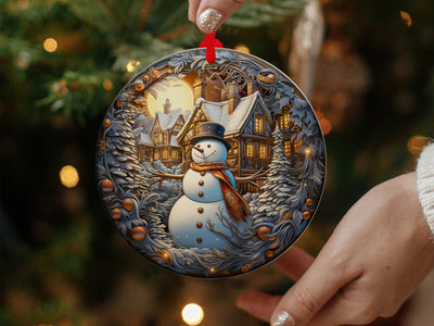 Christmas 2024 Ornament, Christmas Decoration, Holiday Gift Idea, Heirloom Keepsake, Round Ceramic, Gift Exchange, Gift Idea, Snowman