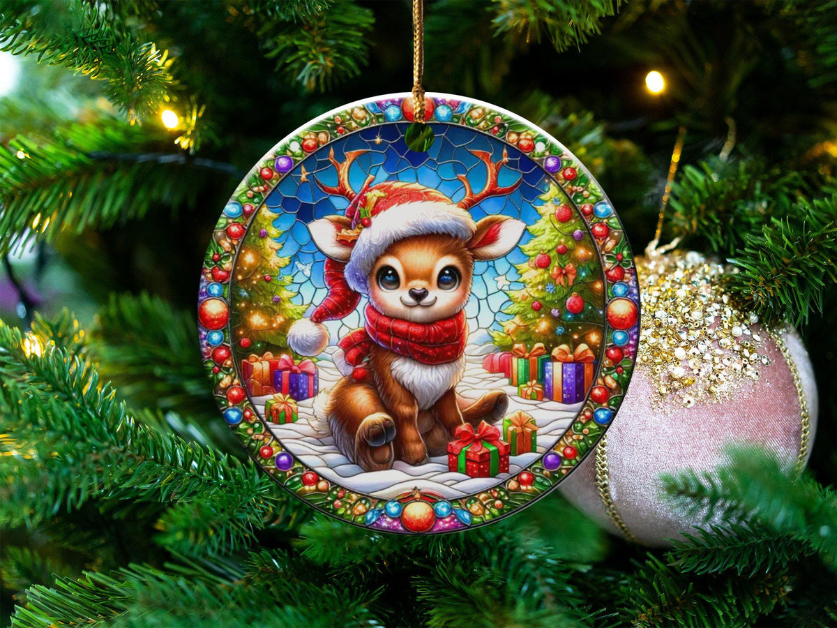 Christmas 2024 Ornament, Christmas Decoration, Holiday Gift Idea, Heirloom Keepsake, Round Ceramic, Gift Exchange, Gift Idea, Xmas Reindeer