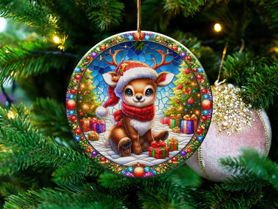 Christmas 2024 Ornament, Christmas Decoration, Holiday Gift Idea, Heirloom Keepsake, Round Ceramic, Gift Exchange, Gift Idea, Xmas Reindeer