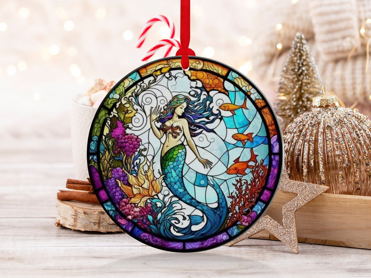 Christmas 2024 Ornament, Christmas Decoration, Holiday Gift Idea, Heirloom Keepsake, Round Ceramic, Gift Exchange, Gift Idea, Mermaid