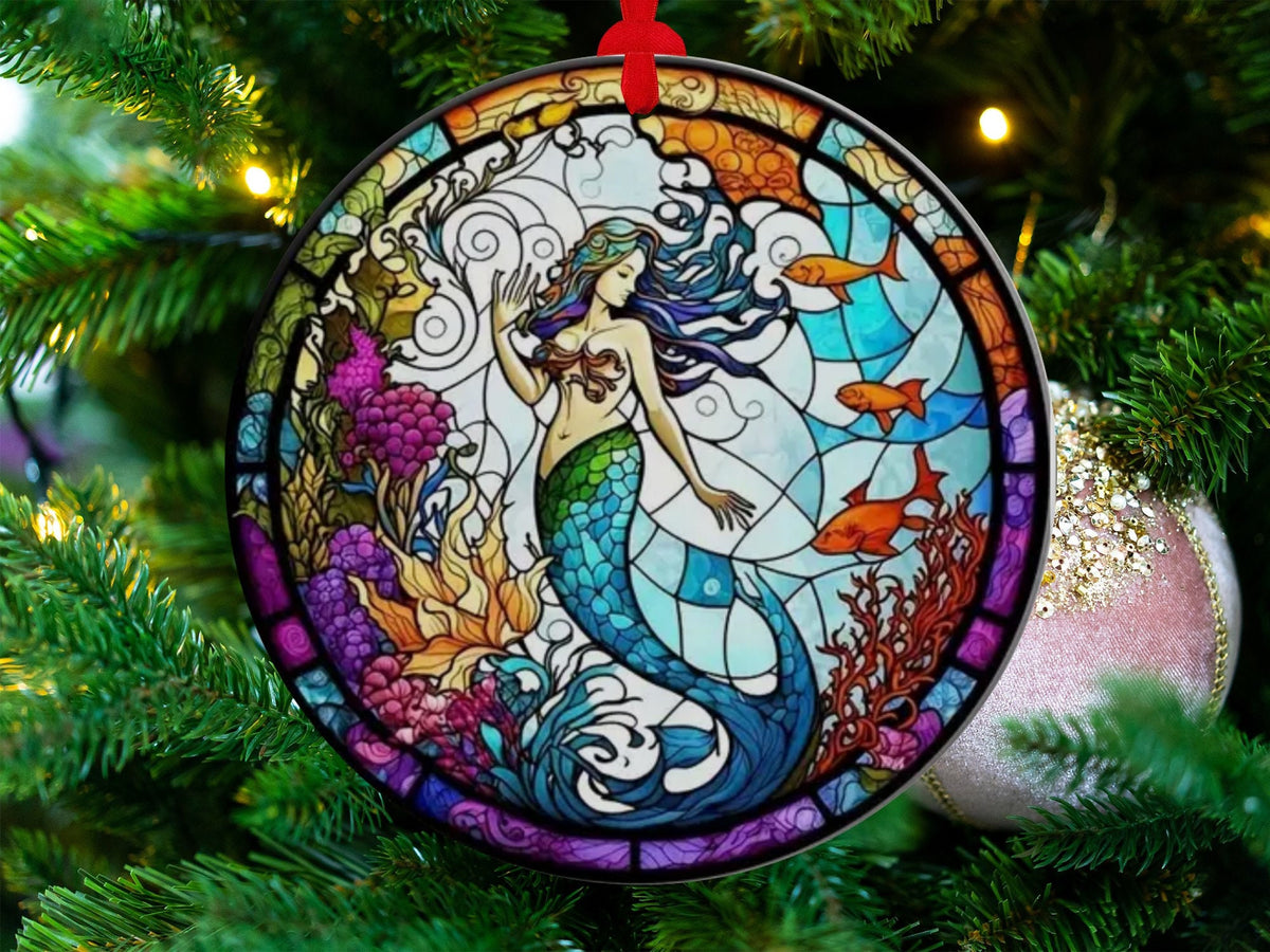 Christmas 2024 Ornament, Christmas Decoration, Holiday Gift Idea, Heirloom Keepsake, Round Ceramic, Gift Exchange, Gift Idea, Mermaid