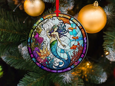Christmas 2024 Ornament, Christmas Decoration, Holiday Gift Idea, Heirloom Keepsake, Round Ceramic, Gift Exchange, Gift Idea, Mermaid