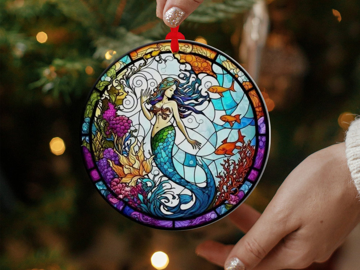 Christmas 2024 Ornament, Christmas Decoration, Holiday Gift Idea, Heirloom Keepsake, Round Ceramic, Gift Exchange, Gift Idea, Mermaid