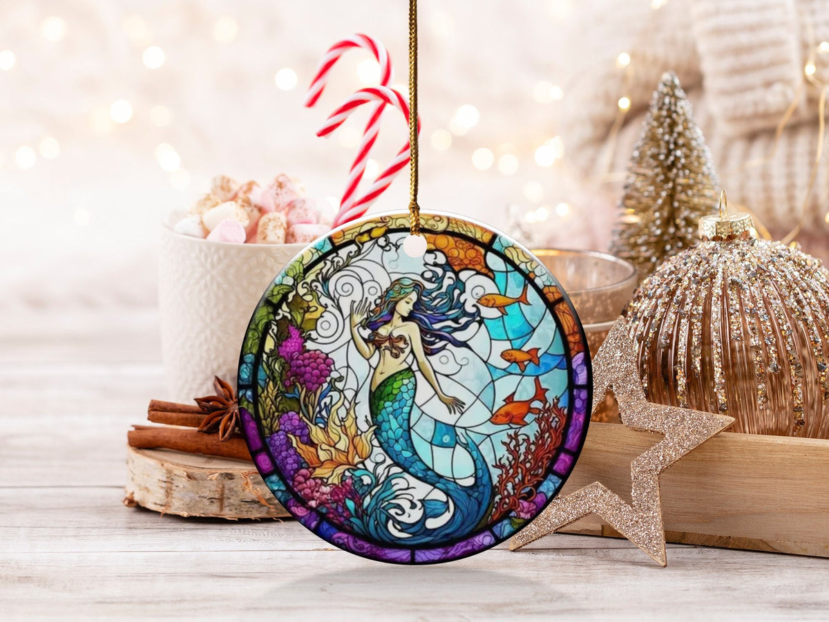 Christmas 2024 Ornament, Christmas Decoration, Holiday Gift Idea, Heirloom Keepsake, Round Ceramic, Gift Exchange, Gift Idea, Mermaid