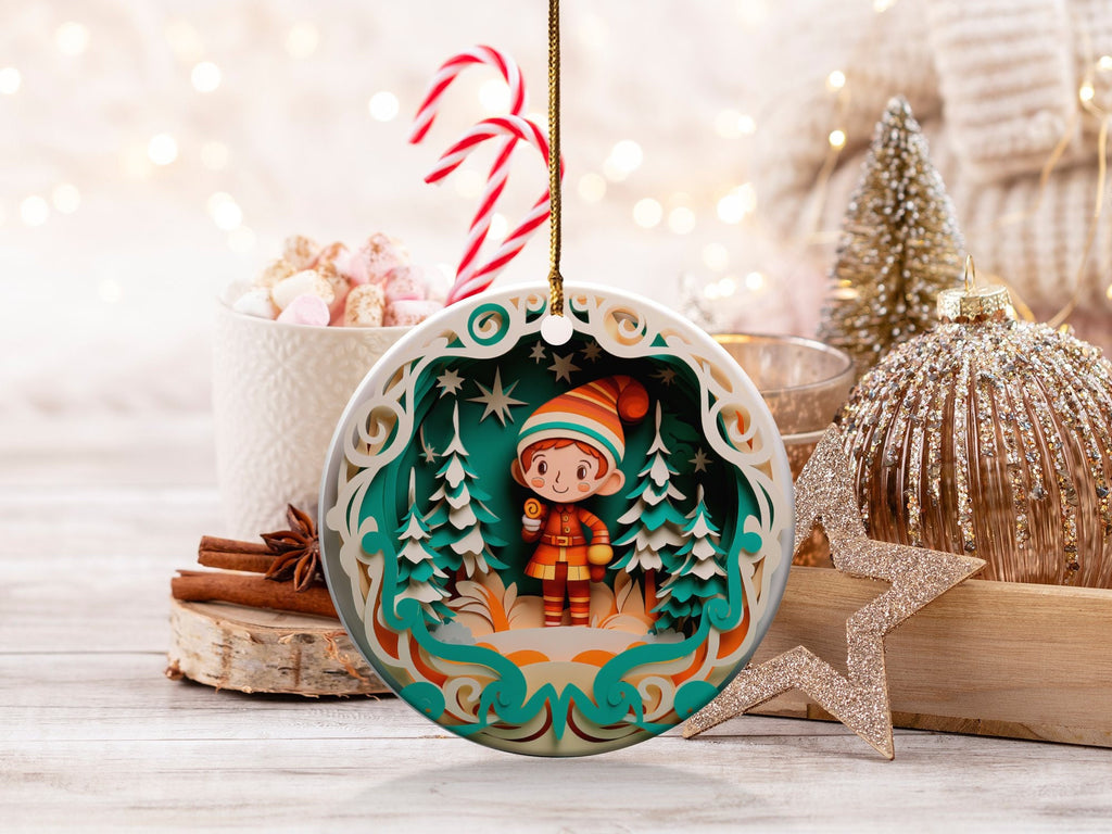 Christmas 2024 Ornament, Christmas Decoration, Holiday Gift Idea, Heirloom Keepsake, Round Ceramic, Gift Exchange, Gift Idea, Elf Ornament