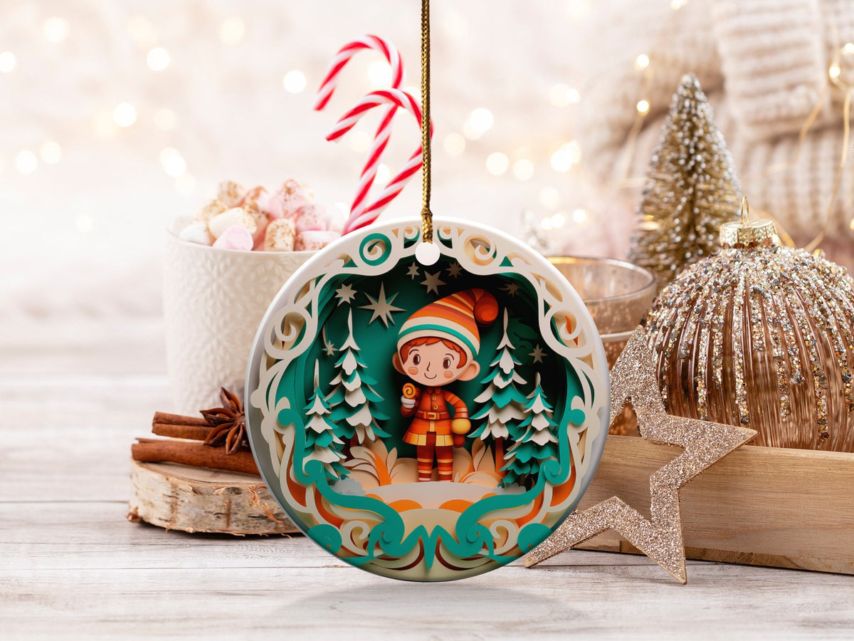 Christmas 2024 Ornament, Christmas Decoration, Holiday Gift Idea, Heirloom Keepsake, Round Ceramic, Gift Exchange, Gift Idea, Elf Ornament