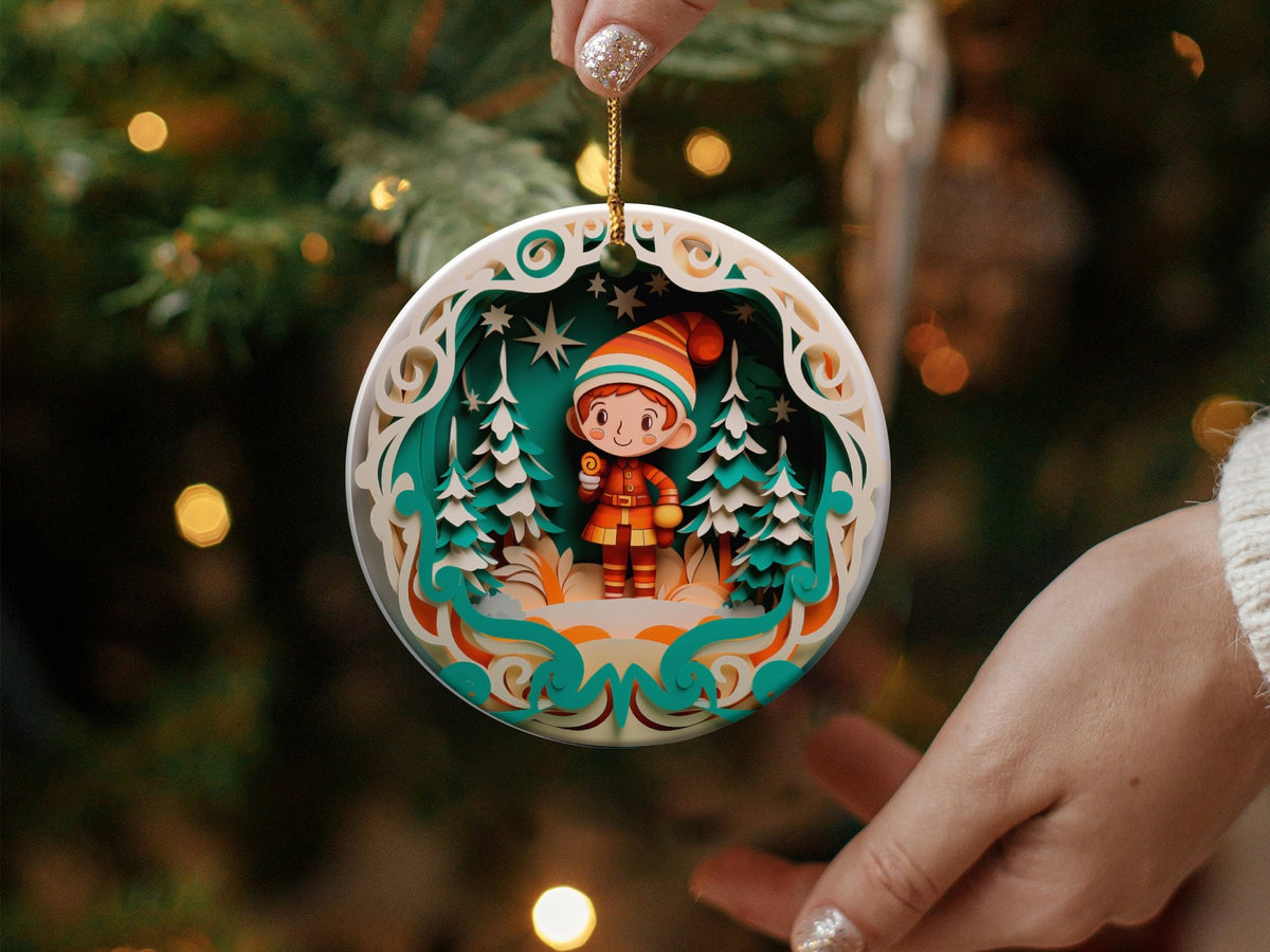Christmas 2024 Ornament, Christmas Decoration, Holiday Gift Idea, Heirloom Keepsake, Round Ceramic, Gift Exchange, Gift Idea, Elf Ornament