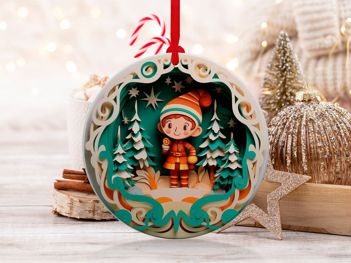 Christmas 2024 Ornament, Christmas Decoration, Holiday Gift Idea, Heirloom Keepsake, Round Ceramic, Gift Exchange, Gift Idea, Elf Ornament