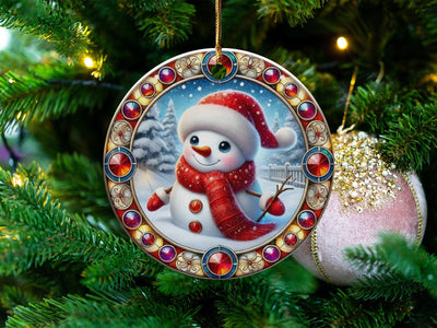 Christmas 2024 Ornament, Christmas Decoration, Holiday Gift Idea, Heirloom Keepsake, Round Ceramic, Gift Exchange, Gift Idea, Snowman
