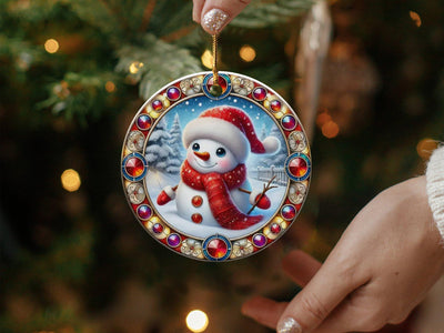 Christmas 2024 Ornament, Christmas Decoration, Holiday Gift Idea, Heirloom Keepsake, Round Ceramic, Gift Exchange, Gift Idea, Snowman