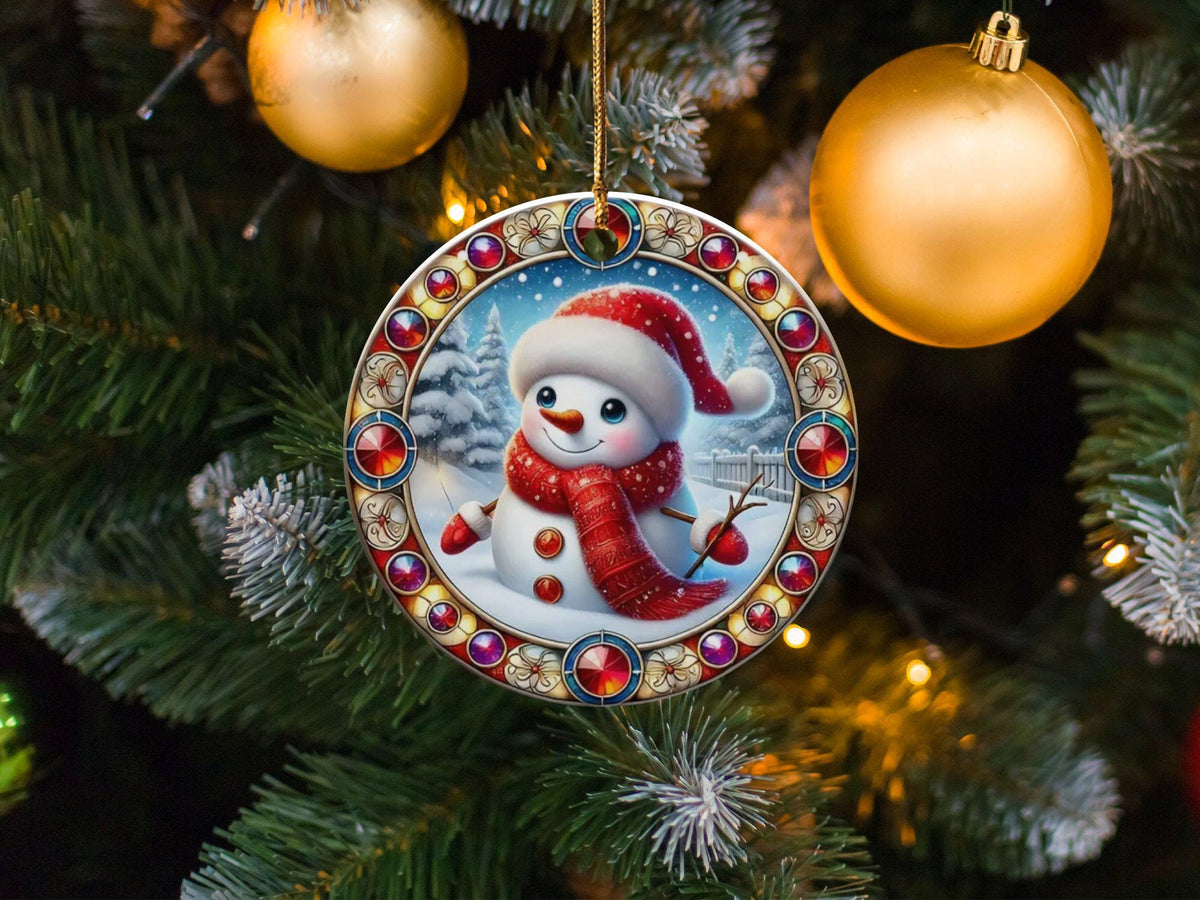 Christmas 2024 Ornament, Christmas Decoration, Holiday Gift Idea, Heirloom Keepsake, Round Ceramic, Gift Exchange, Gift Idea, Snowman