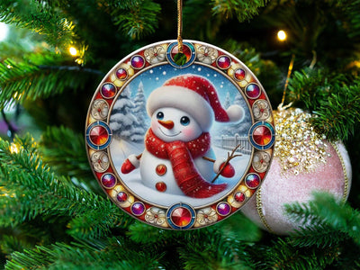 Christmas 2024 Ornament, Christmas Decoration, Holiday Gift Idea, Heirloom Keepsake, Round Ceramic, Gift Exchange, Gift Idea, Snowman