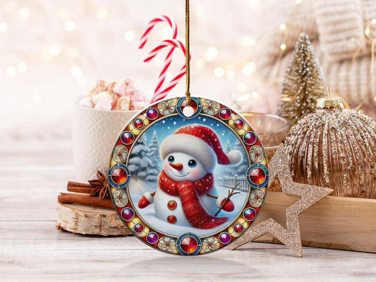 Christmas 2024 Ornament, Christmas Decoration, Holiday Gift Idea, Heirloom Keepsake, Round Ceramic, Gift Exchange, Gift Idea, Snowman