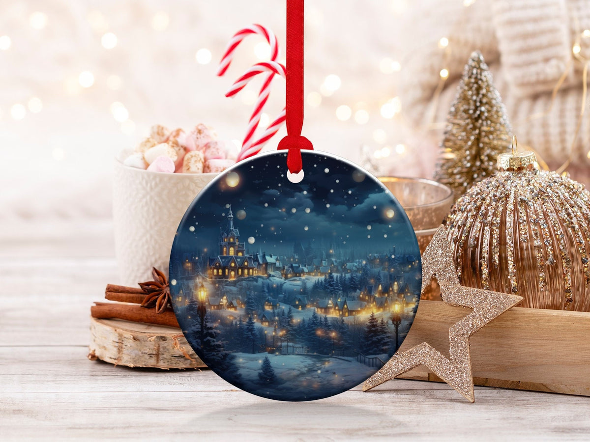 Christmas 2024 Ornament, Christmas Decoration, Holiday Gift Idea, Heirloom Keepsake, Round Ceramic, Gift Exchange, Gift Idea, Xmas Village