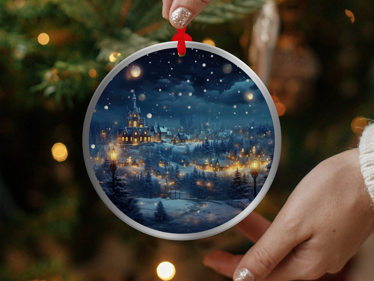 Christmas 2024 Ornament, Christmas Decoration, Holiday Gift Idea, Heirloom Keepsake, Round Ceramic, Gift Exchange, Gift Idea, Xmas Village