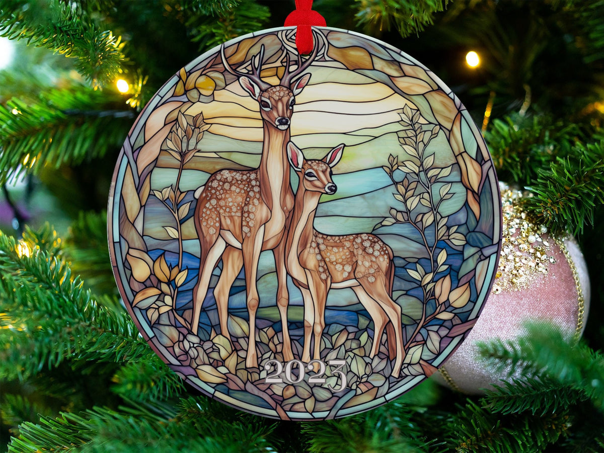 Deer Ornament, Reindeer Ornament, Christmas Decoration, Holiday Gift Idea, 2024 Heirloom Keepsake, Round Ceramic, Bauble Present
