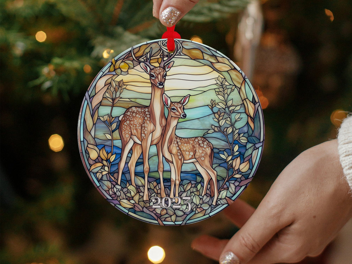 Deer Ornament, Reindeer Ornament, Christmas Decoration, Holiday Gift Idea, 2024 Heirloom Keepsake, Round Ceramic, Bauble Present