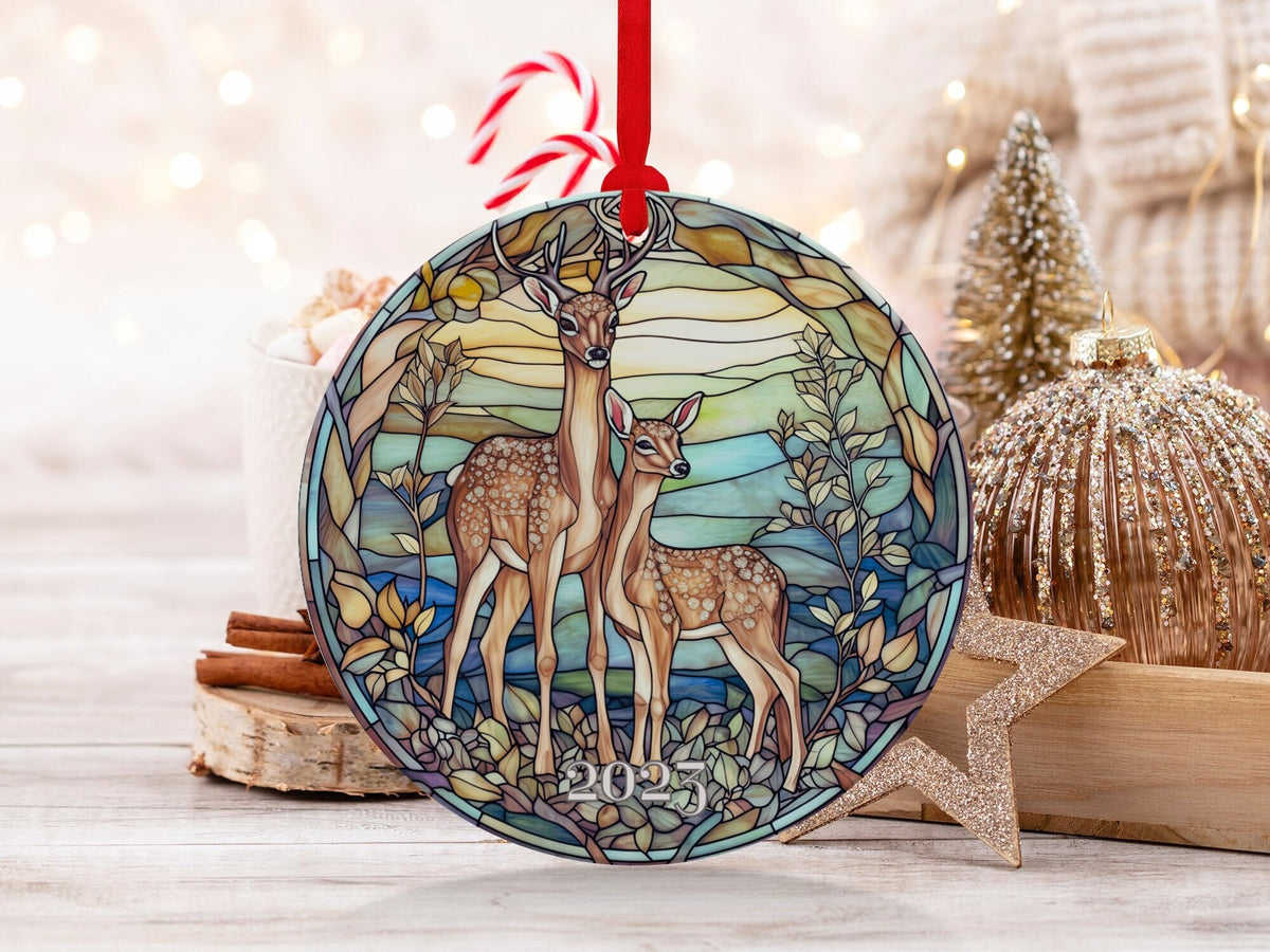 Deer Ornament, Reindeer Ornament, Christmas Decoration, Holiday Gift Idea, 2024 Heirloom Keepsake, Round Ceramic, Bauble Present