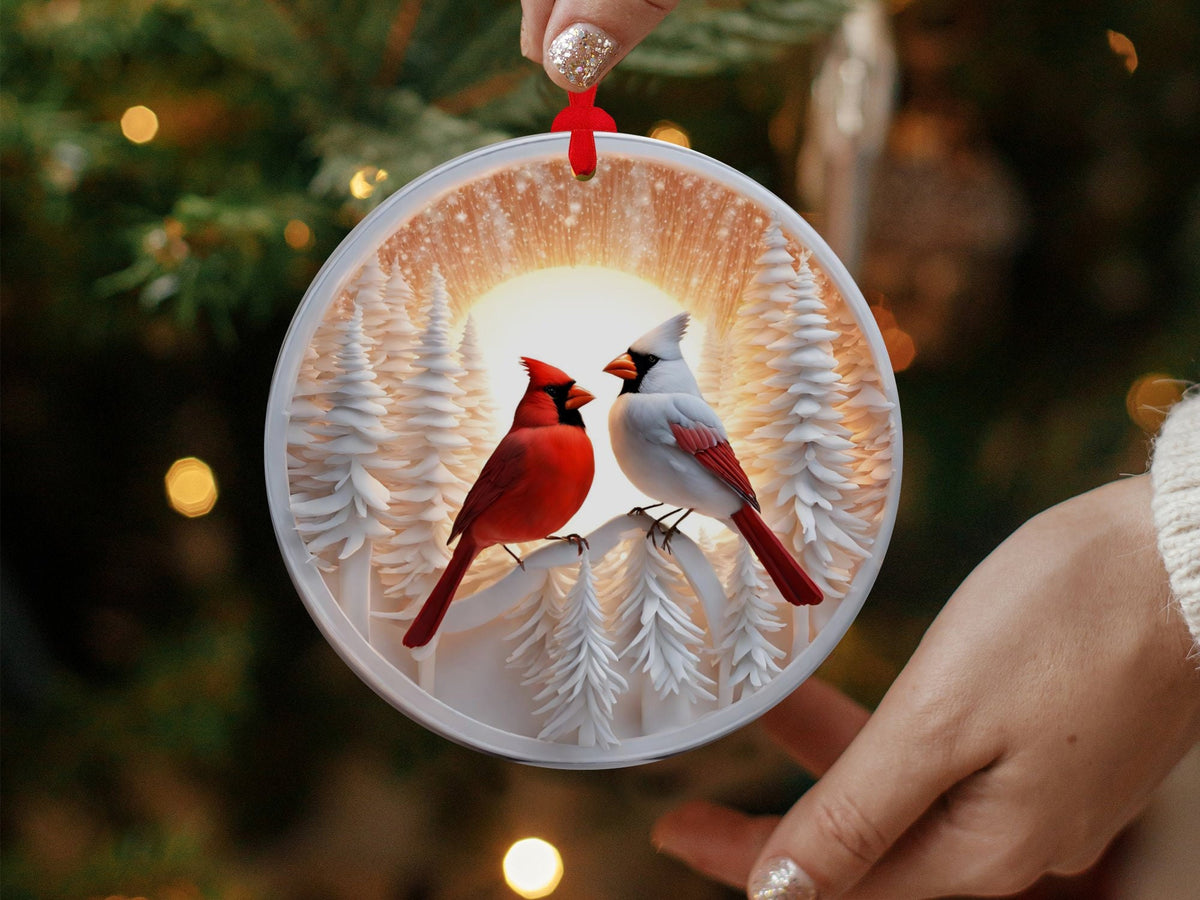 Christmas 2024 Ornament, Christmas Decoration, Holiday Gift Idea, Heirloom Keepsake, Round Ceramic, Gift Exchange, Gift Idea, Cardinals