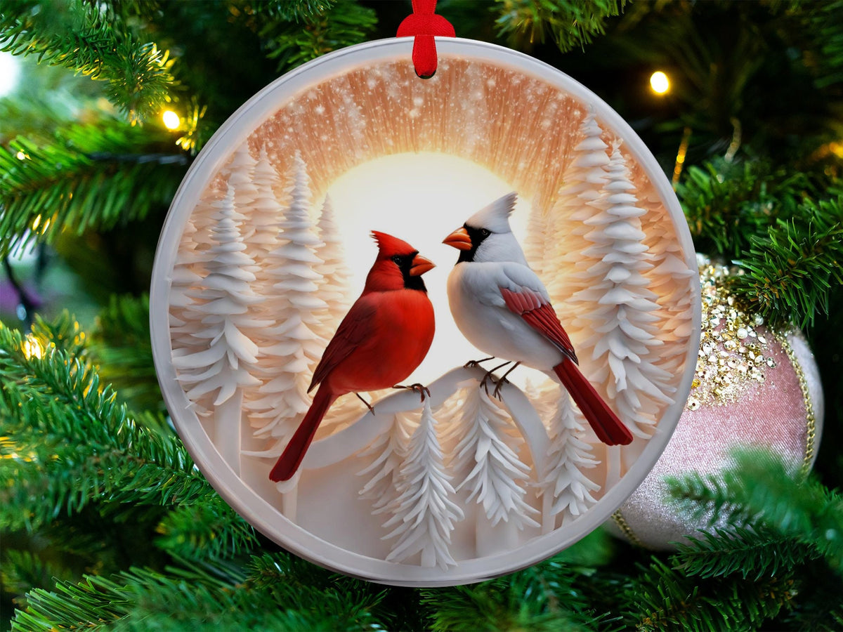 Christmas 2024 Ornament, Christmas Decoration, Holiday Gift Idea, Heirloom Keepsake, Round Ceramic, Gift Exchange, Gift Idea, Cardinals