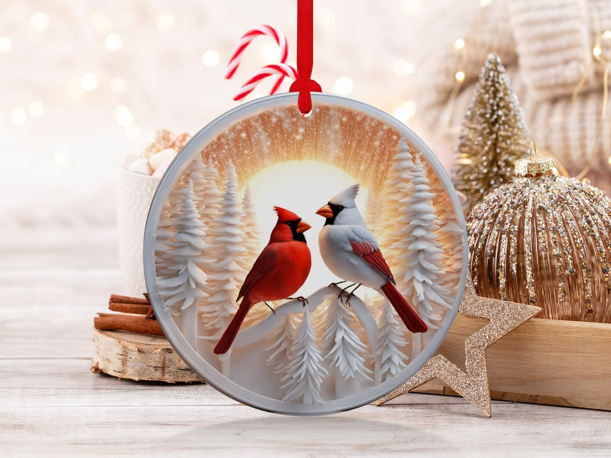 Christmas 2024 Ornament, Christmas Decoration, Holiday Gift Idea, Heirloom Keepsake, Round Ceramic, Gift Exchange, Gift Idea, Cardinals