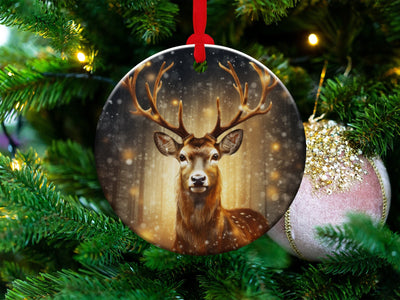 Christmas 2024 Ornament, Christmas Decoration, Holiday Gift Idea, Heirloom Keepsake, Round Ceramic, Gift Exchange, Gift Idea, Deer Ornament
