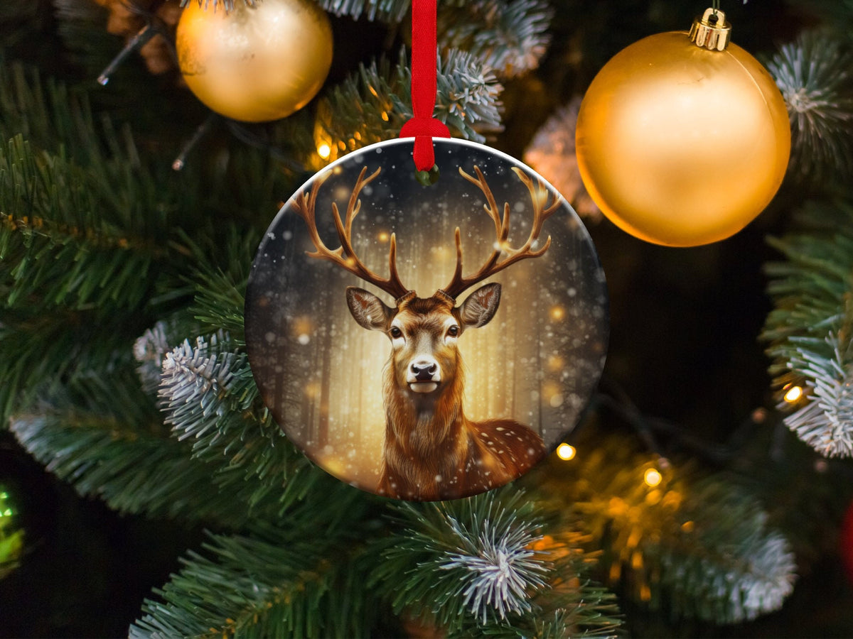 Christmas 2024 Ornament, Christmas Decoration, Holiday Gift Idea, Heirloom Keepsake, Round Ceramic, Gift Exchange, Gift Idea, Deer Ornament