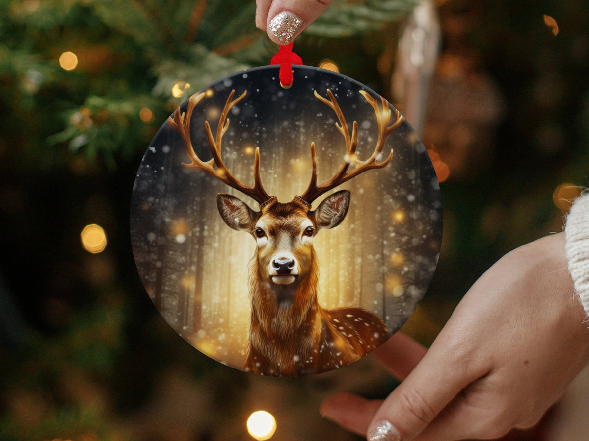 Christmas 2024 Ornament, Christmas Decoration, Holiday Gift Idea, Heirloom Keepsake, Round Ceramic, Gift Exchange, Gift Idea, Deer Ornament