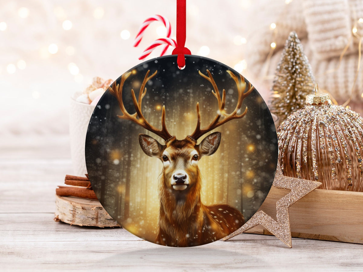 Christmas 2024 Ornament, Christmas Decoration, Holiday Gift Idea, Heirloom Keepsake, Round Ceramic, Gift Exchange, Gift Idea, Deer Ornament