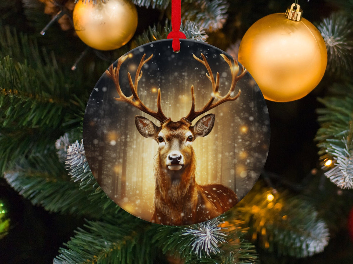 Christmas 2024 Ornament, Christmas Decoration, Holiday Gift Idea, Heirloom Keepsake, Round Ceramic, Gift Exchange, Gift Idea, Deer Ornament