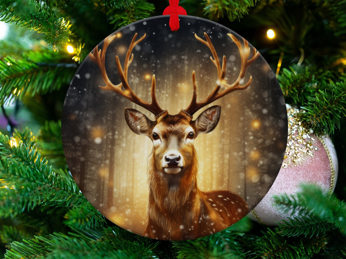 Christmas 2024 Ornament, Christmas Decoration, Holiday Gift Idea, Heirloom Keepsake, Round Ceramic, Gift Exchange, Gift Idea, Deer Ornament