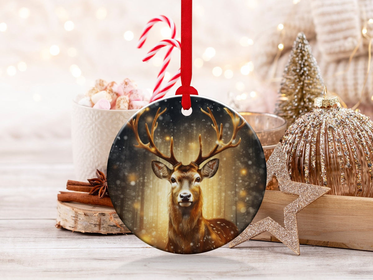 Christmas 2024 Ornament, Christmas Decoration, Holiday Gift Idea, Heirloom Keepsake, Round Ceramic, Gift Exchange, Gift Idea, Deer Ornament