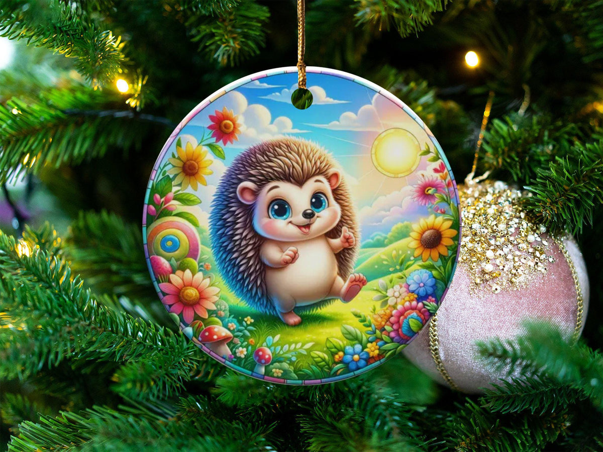 Christmas 2024 Ornament, Christmas Decoration, Holiday Gift Idea, Heirloom Keepsake, Round Ceramic, Gift Exchange, Cute Hedgehog Ornament