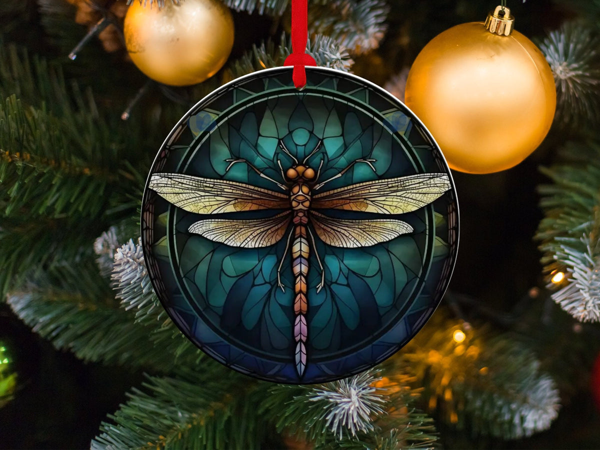 Christmas 2023 Ornament, Christmas Decoration, Holiday Gift Idea, Heirloom Keepsake, Round Ceramic, Gift Exchange, Gift Idea, Dragon Fly