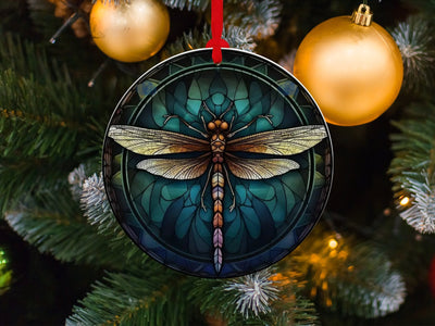 Christmas 2023 Ornament, Christmas Decoration, Holiday Gift Idea, Heirloom Keepsake, Round Ceramic, Gift Exchange, Gift Idea, Dragon Fly