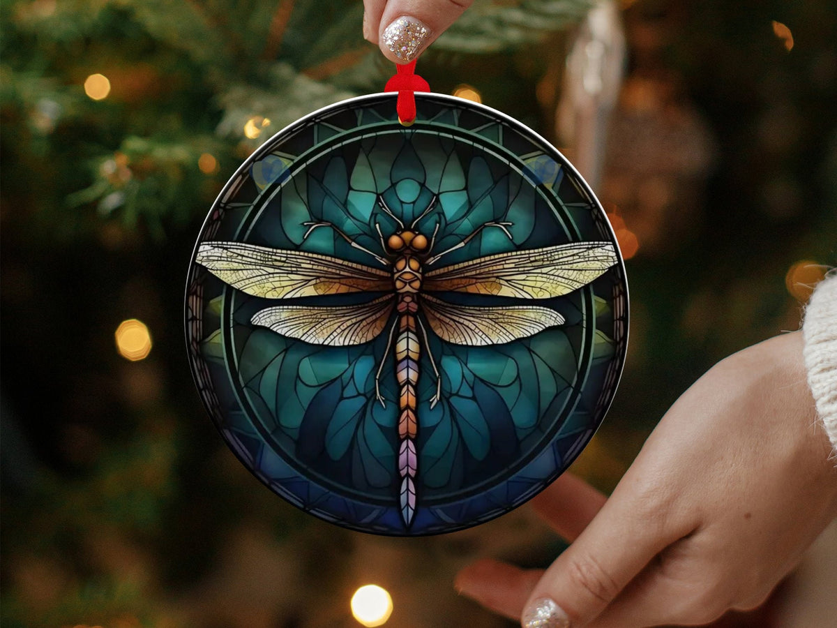 Christmas 2023 Ornament, Christmas Decoration, Holiday Gift Idea, Heirloom Keepsake, Round Ceramic, Gift Exchange, Gift Idea, Dragon Fly